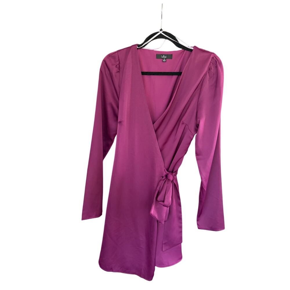 Lulus Burgundy Wrap Dress Size M Satin Long Sleeve Tie Waist Mini